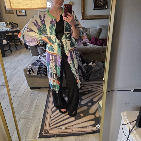 One Of A Kind Colorful Rabbit Patterned Duster - Picture 3 of 3